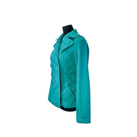 H&M; Divided Teal Double-Breasted Peacoat - Size 6 - Picture 3 of 11